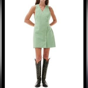 NWT Ganni Cotton Mint Green Suiting Button-Up Dress Size 48